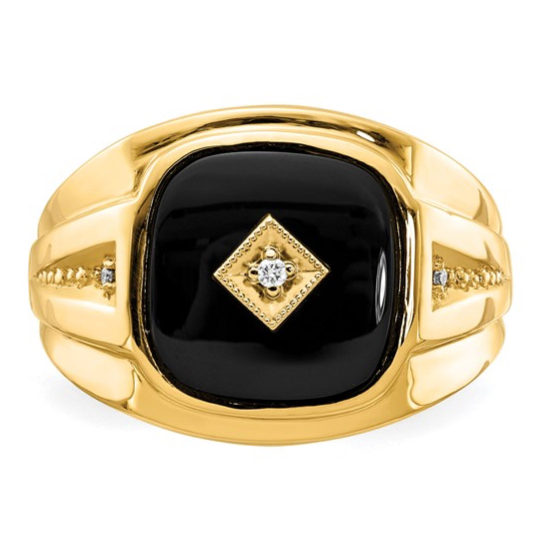 10K GOLD - MEN’S ONYX & DIAMOND RING