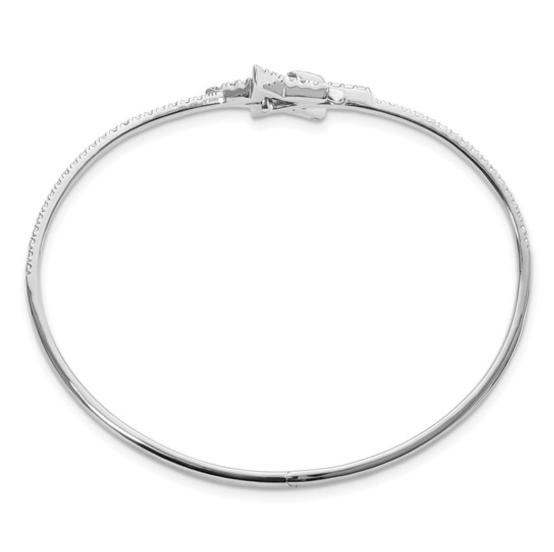 14K WHITE GOLD - LAB DIAMOND STAR HINGED BANGLE BRACELET