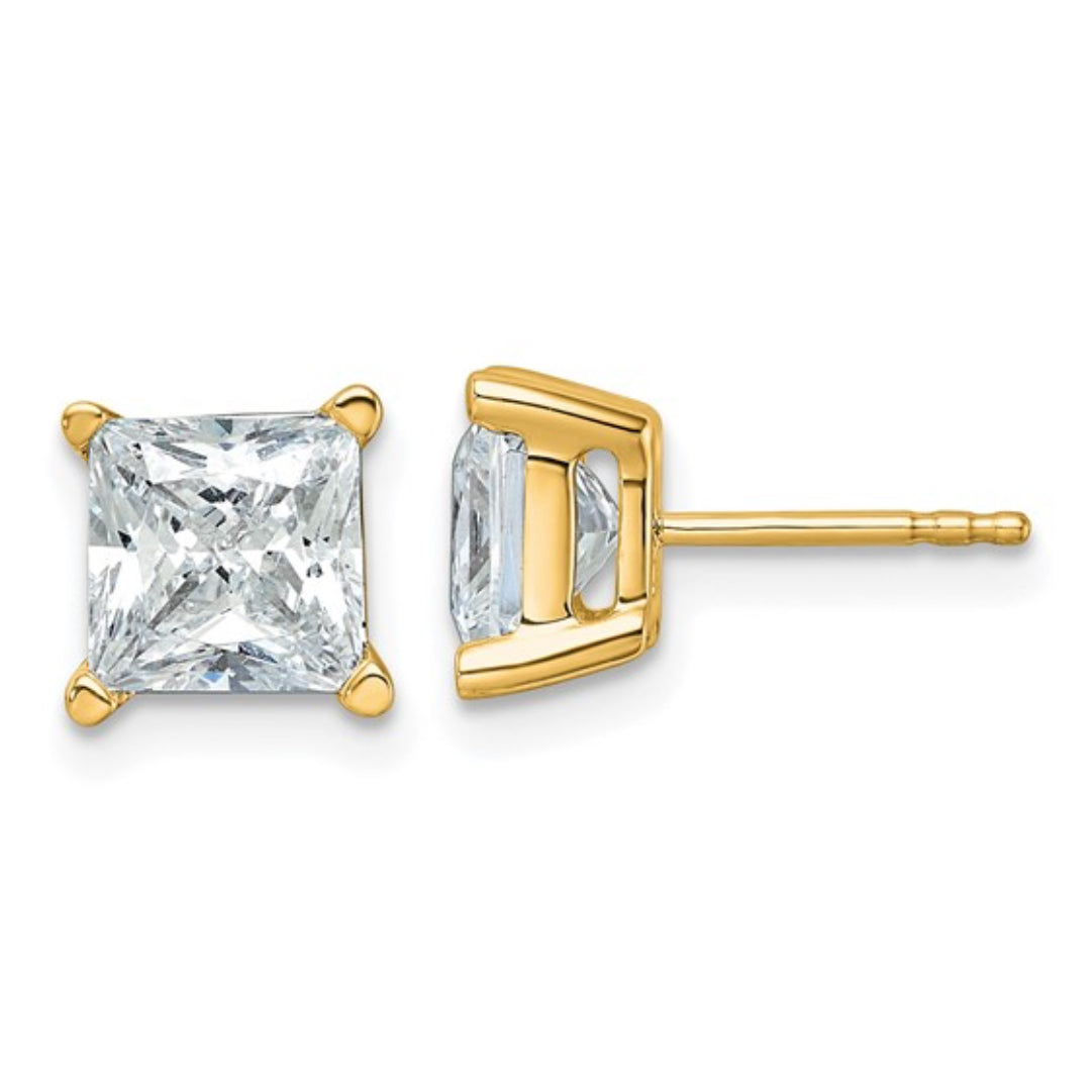 14K GOLD - LAB DIAMOND PRINCESS STUD EARRINGS