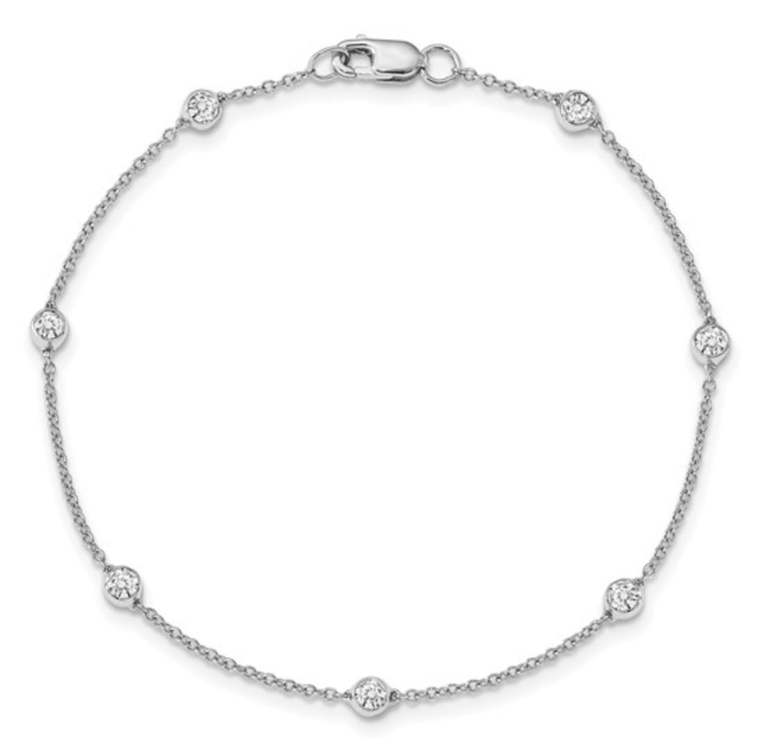 14K WHITE GOLD - LAB DIAMOND STATION ANKLET