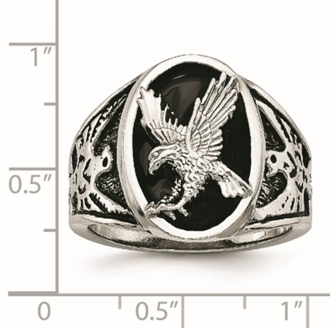 STAINLESS STEEL - TEXTURE & POLISHED ENAMELED EAGLE RING