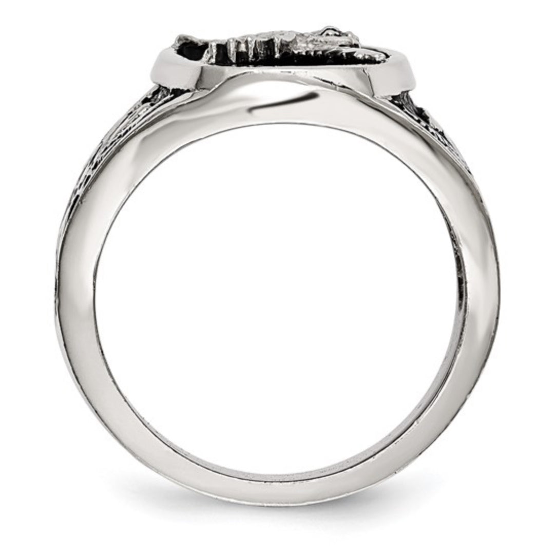 STAINLESS STEEL - TEXTURE & POLISHED ENAMELED EAGLE RING