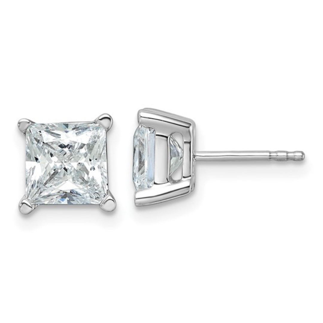 14K WHITE GOLD - LAB DIAMOND PRINCESS STUD EARRINGS