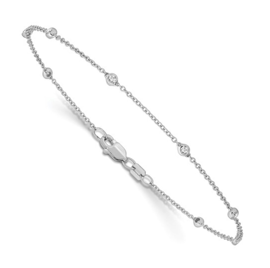 14K WHITE GOLD - LAB DIAMOND STATION ANKLET