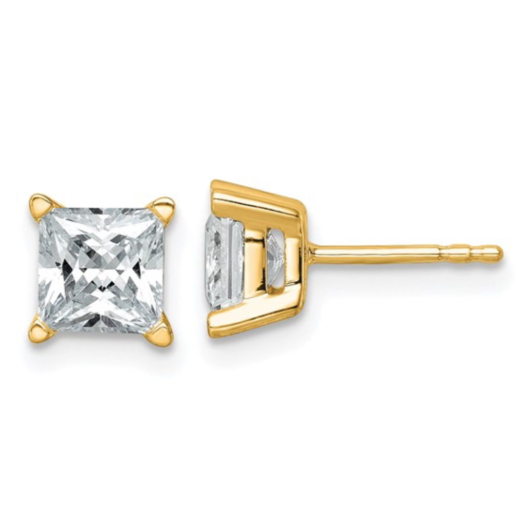 14K GOLD - LAB DIAMOND PRINCESS STUD EARRINGS