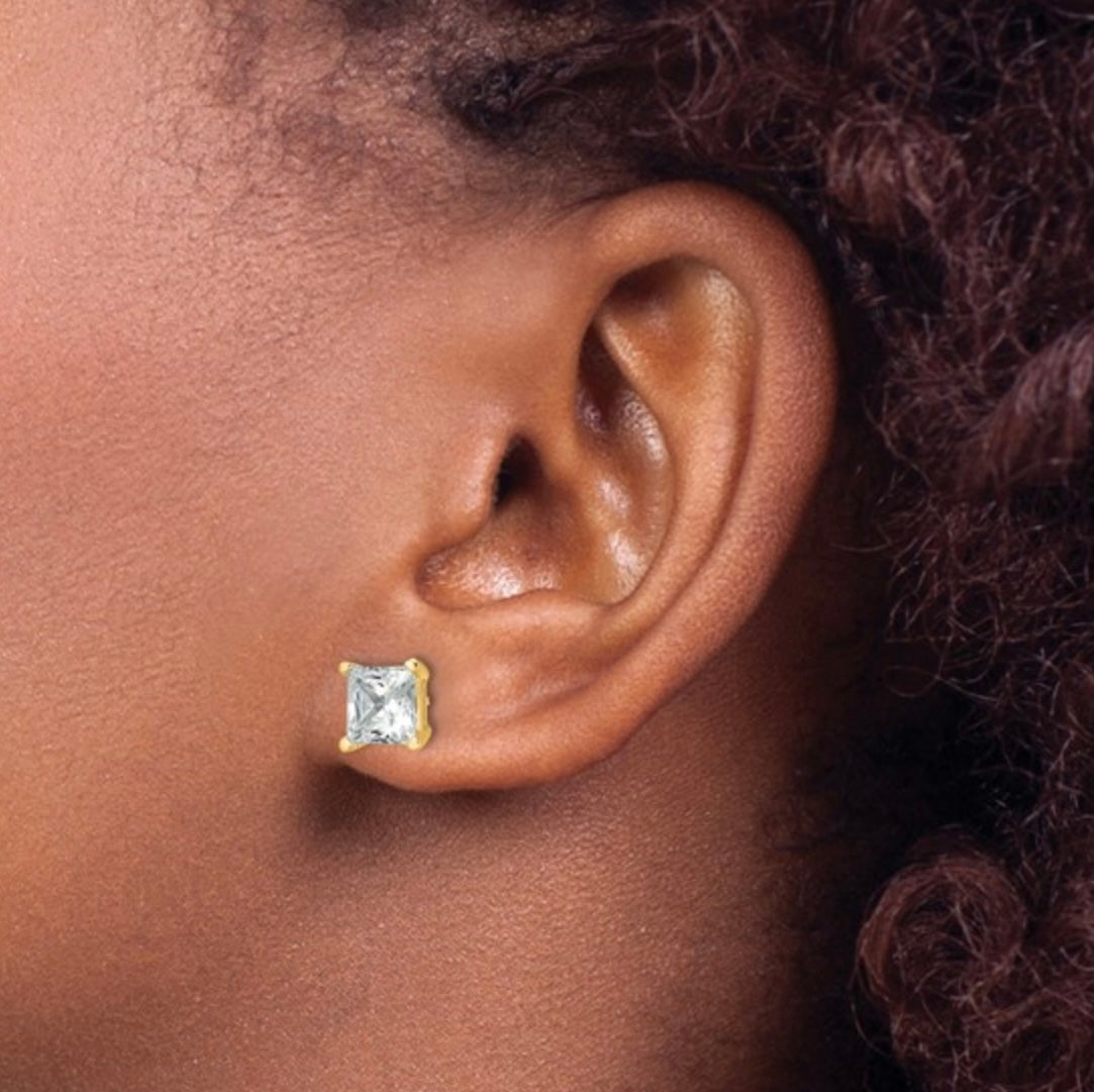 14K GOLD - LAB DIAMOND PRINCESS STUD EARRINGS