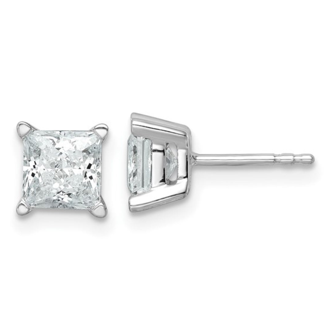 14K WHITE GOLD - LAB DIAMOND PRINCESS STUD EARRINGS