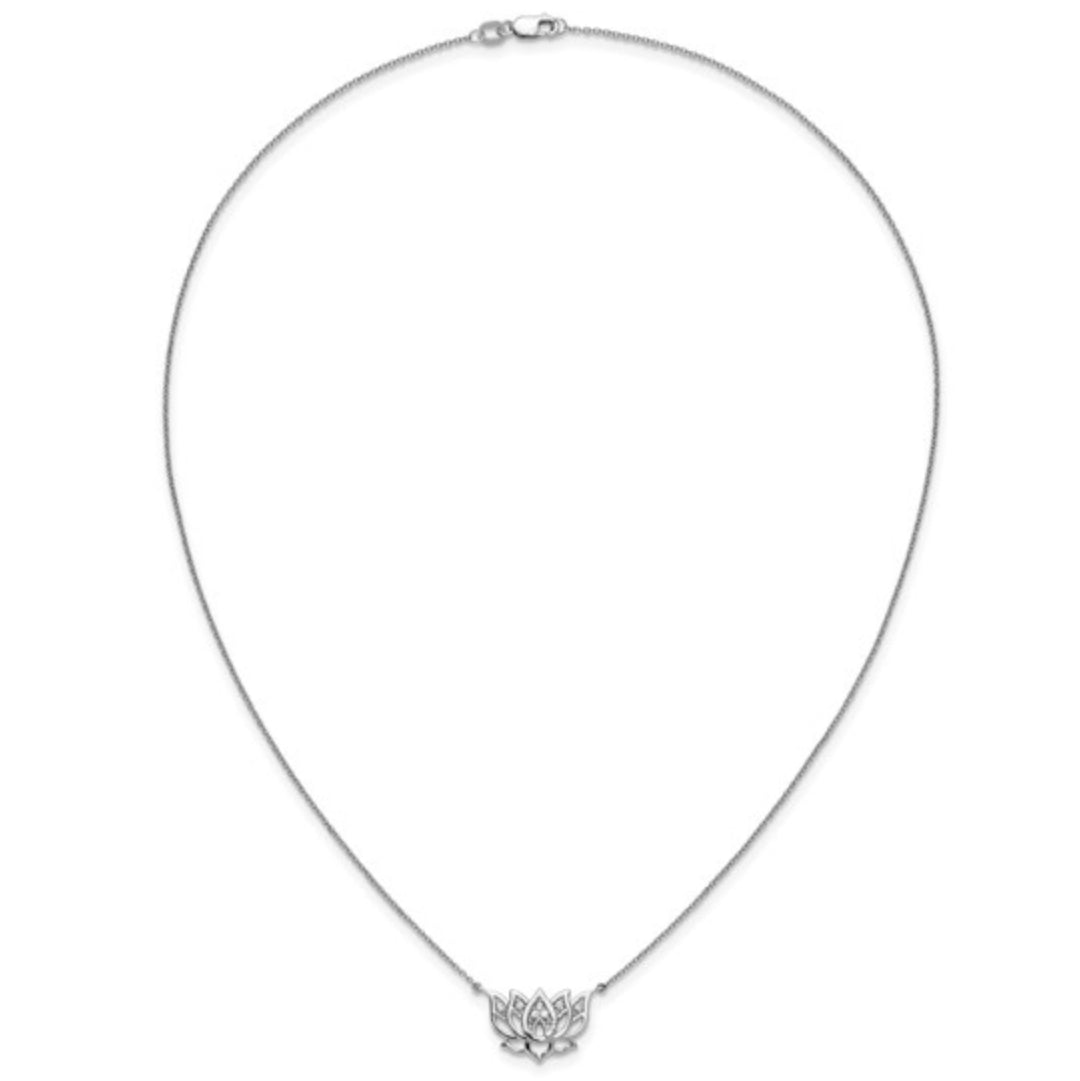 14K WHITE GOLD - LAB DIAMOND LOTUS FLOWER NECKLACE