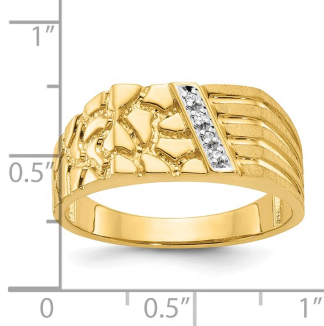 10K GOLD - MENS DIAMOND NUGGET COMPLETE RING