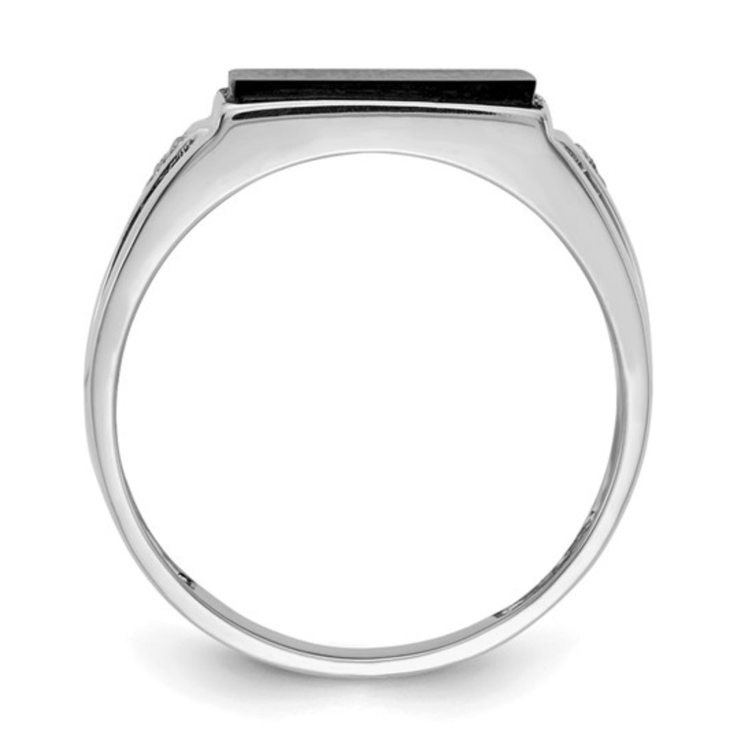 14K WHITE GOLD - MEN’S ONYX & DIAMOND RING