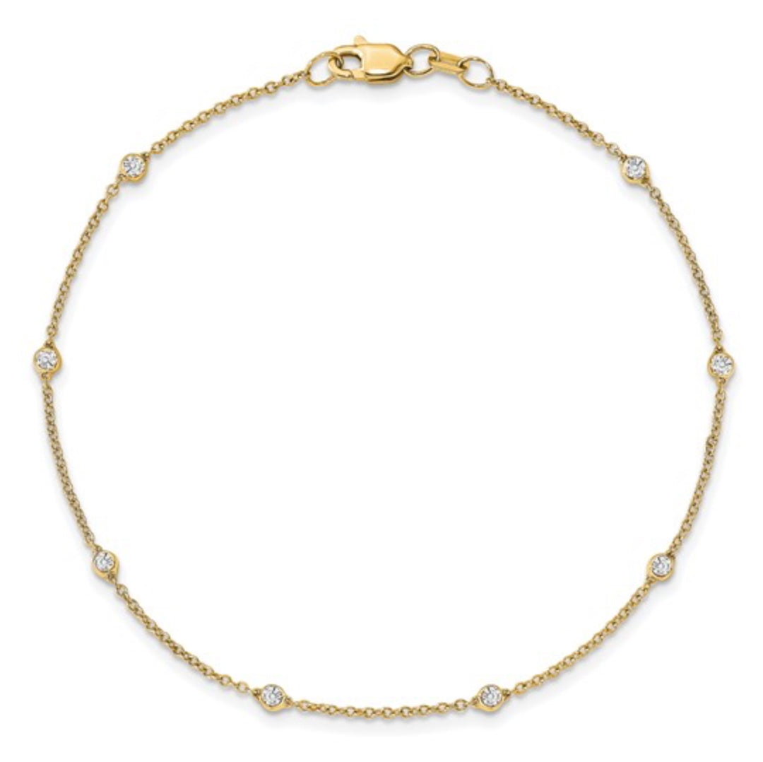 14K GOLD - LAB DIAMOND STATION ANKLET