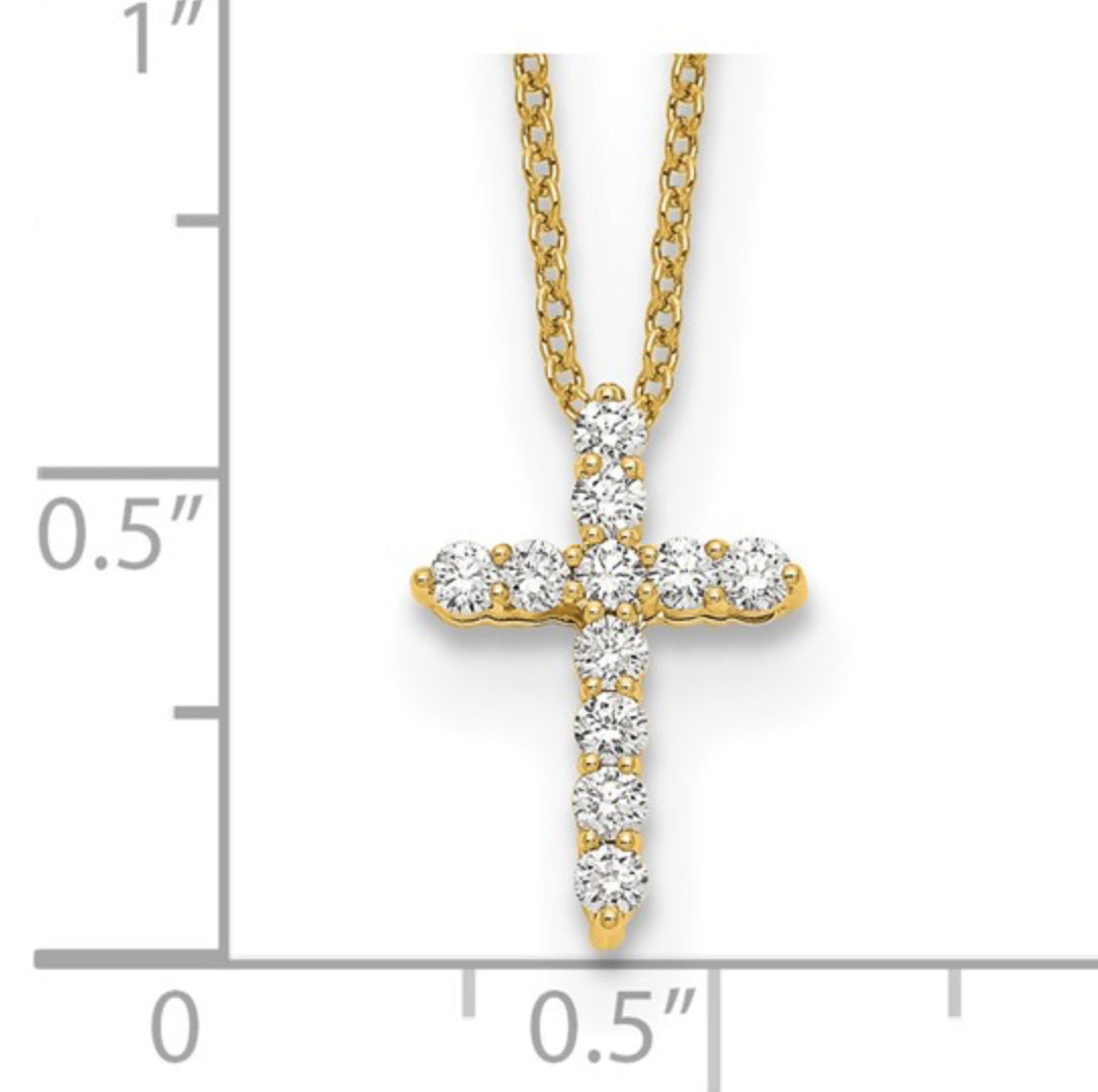 14K GOLD - LAB DIAMOND CROSS NECKLACE
