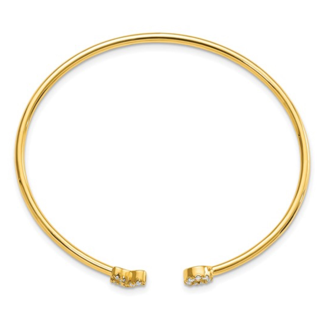 14K GOLD - LAB DIAMOND X & O CUFF FLEXIBLE BANGLE BRACELET