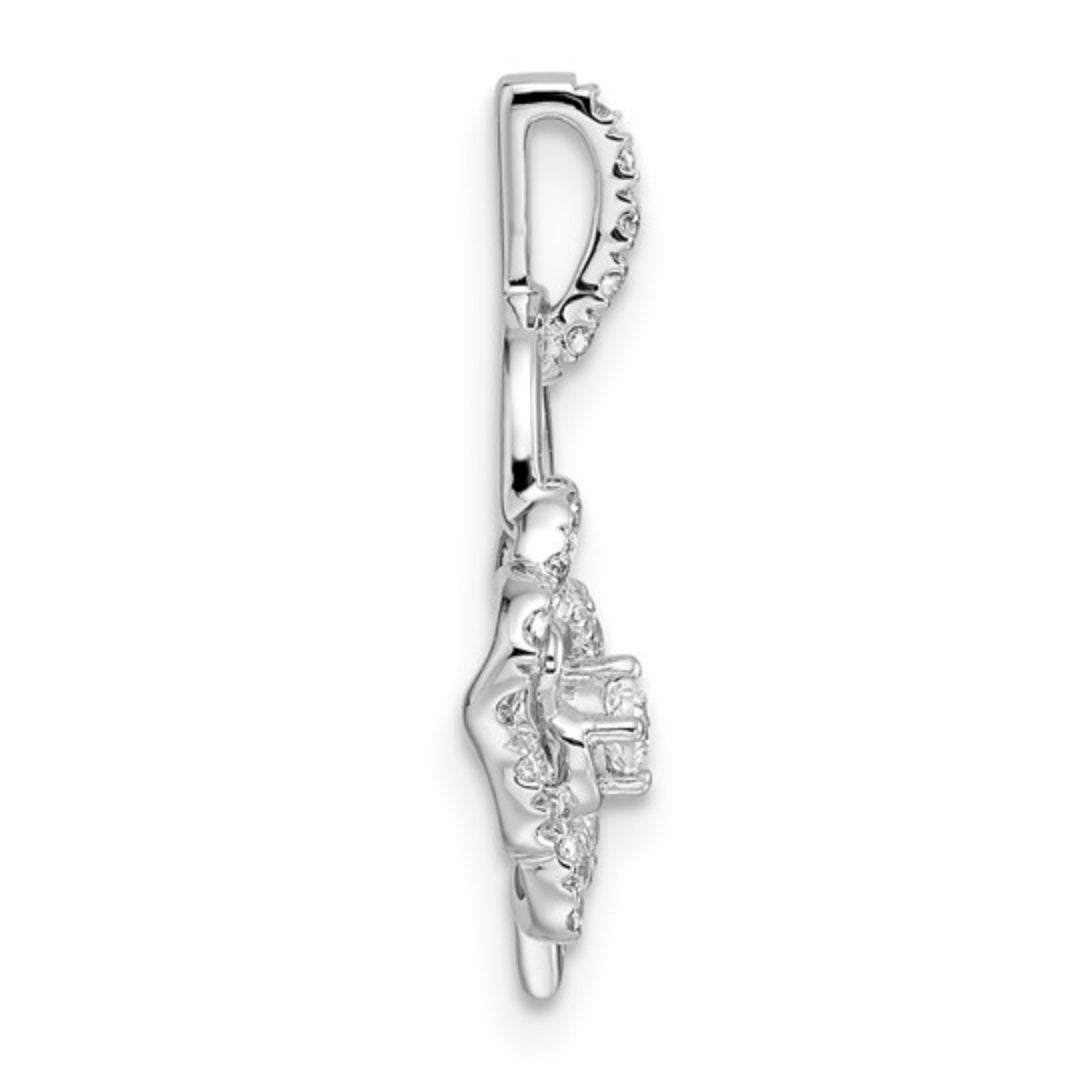 14K WHITE GOLD - LAB DIAMOND DIAMOND FLOWER & HEART PENDANT