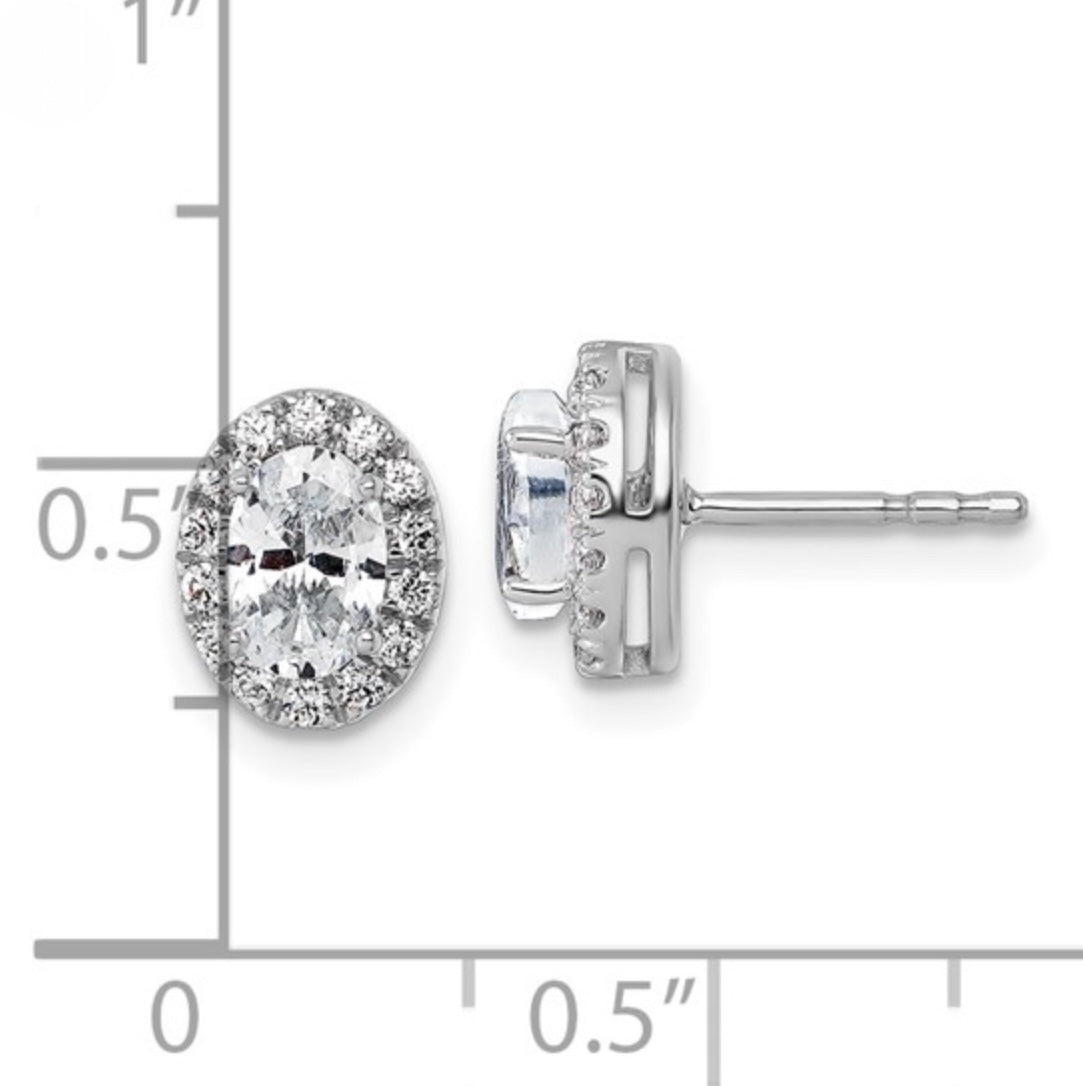 14K WHITE GOLD - LAB DIAMOND OVAL HALO EARRINGS