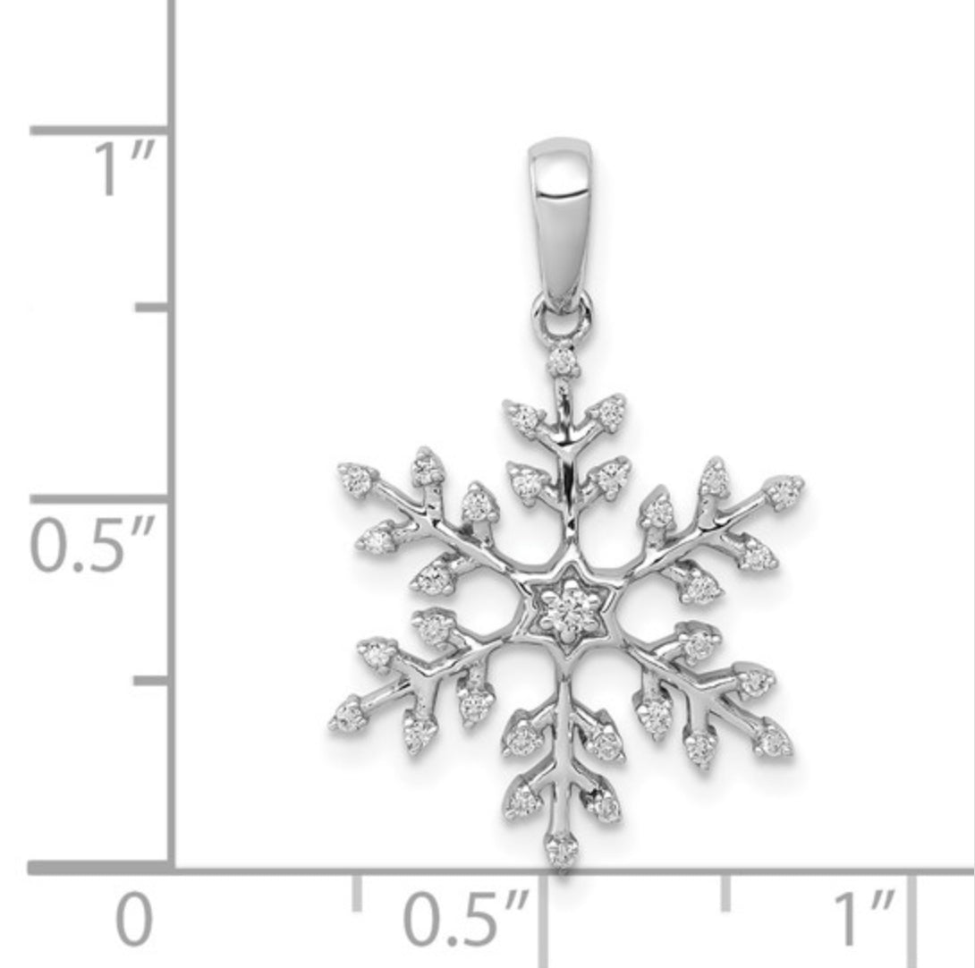 14K WHITE GOLD - LAB DIAMOND SNOWFLAKE PENDANT