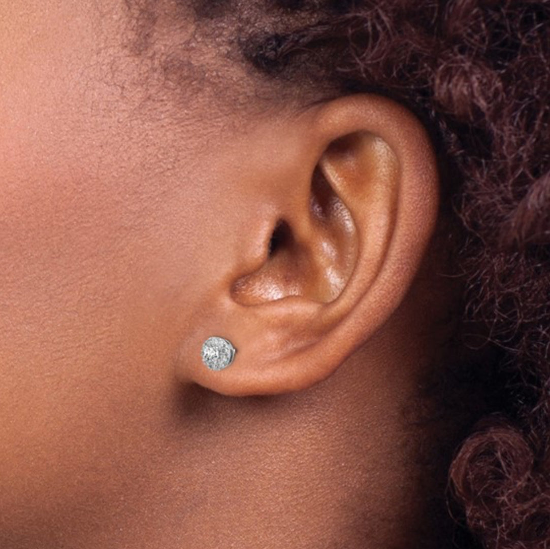 14K WHITE GOLD - LAB DIAMOND ROUND HALO EARRINGS
