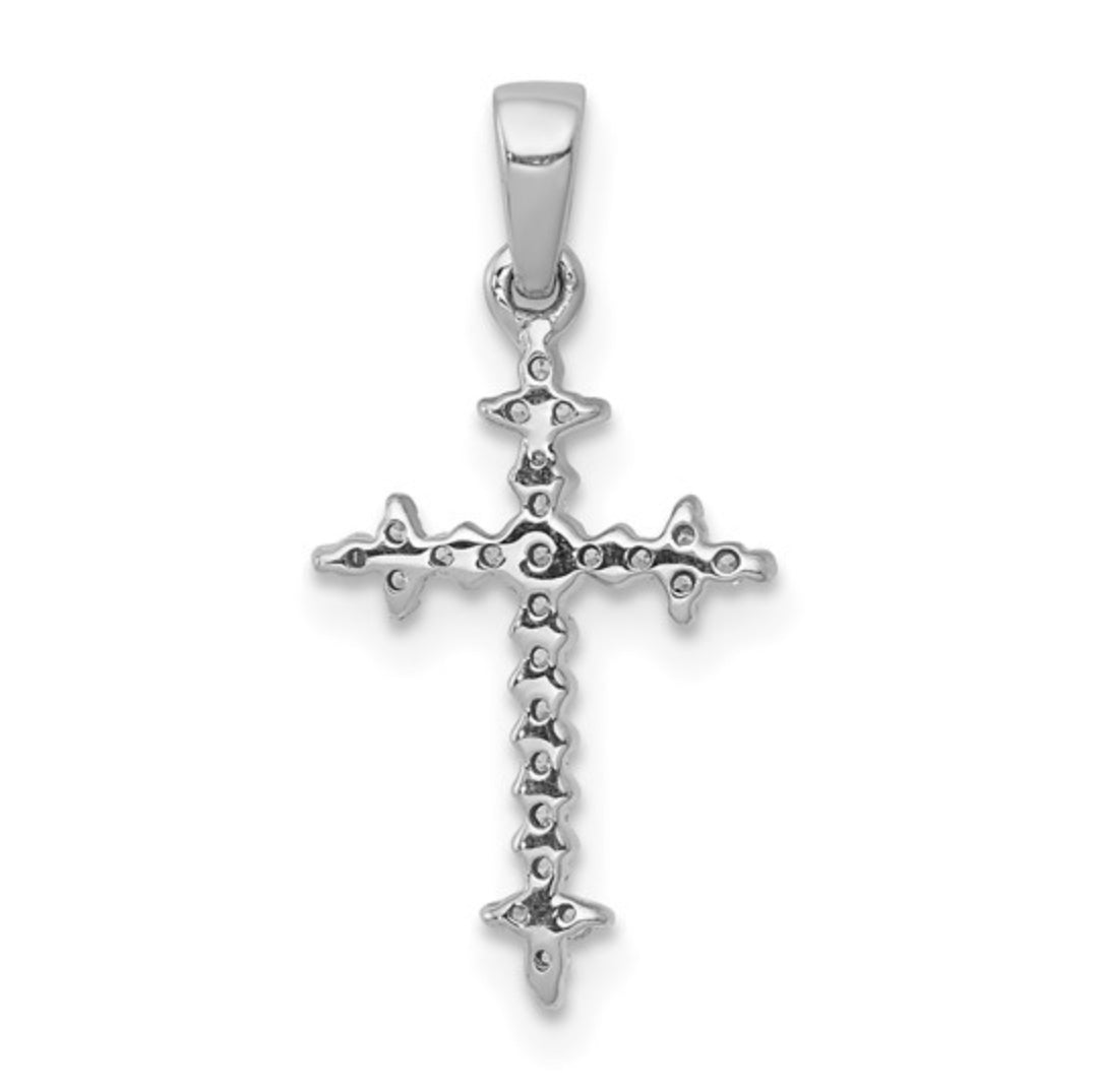 14K WHITE GOLD - LAB DIAMOND FLEUR DE LIS CROSS PENDANT
