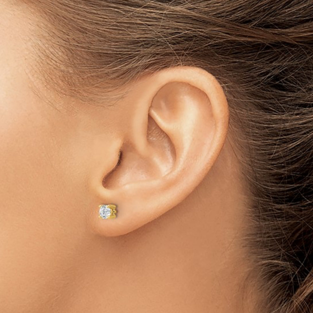 14K GOLD - LAB DIAMOND ROUND STUD EARRINGS