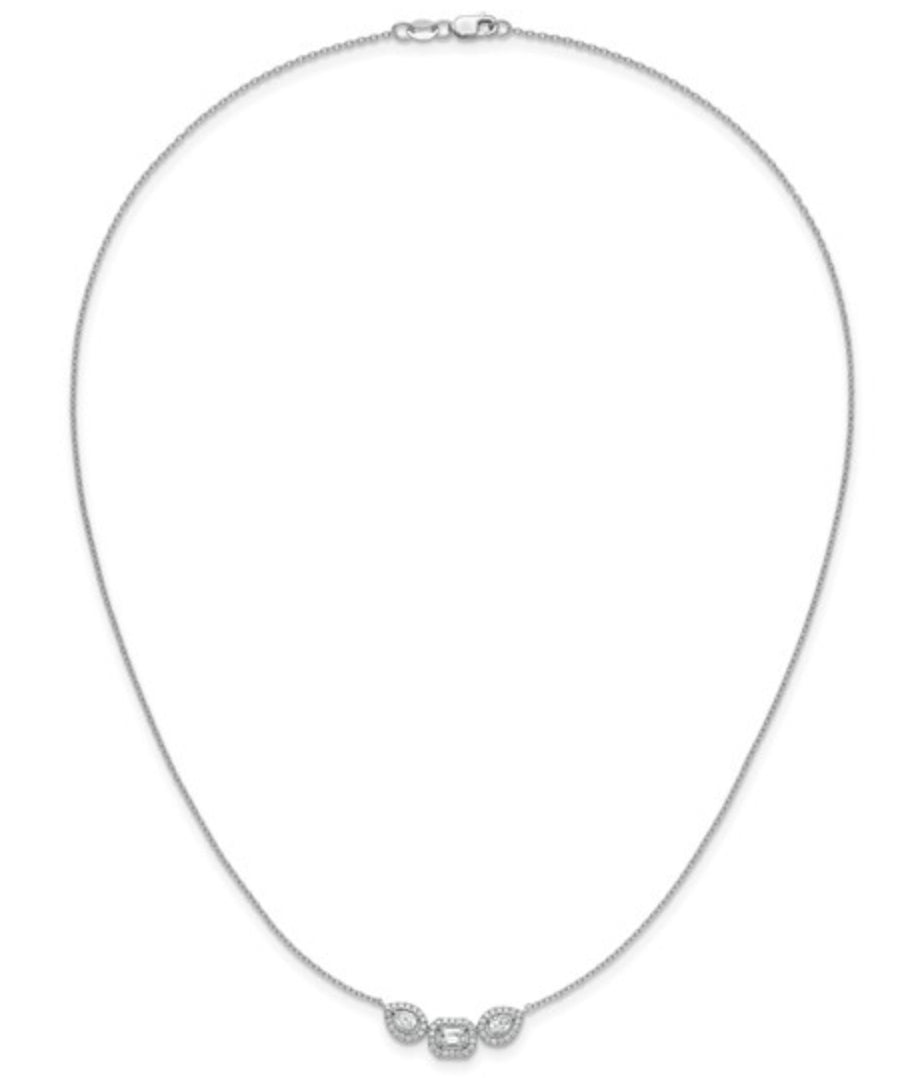 14K WHITE GOLD - LAB DIAMOND 3 STONE NECKLACE