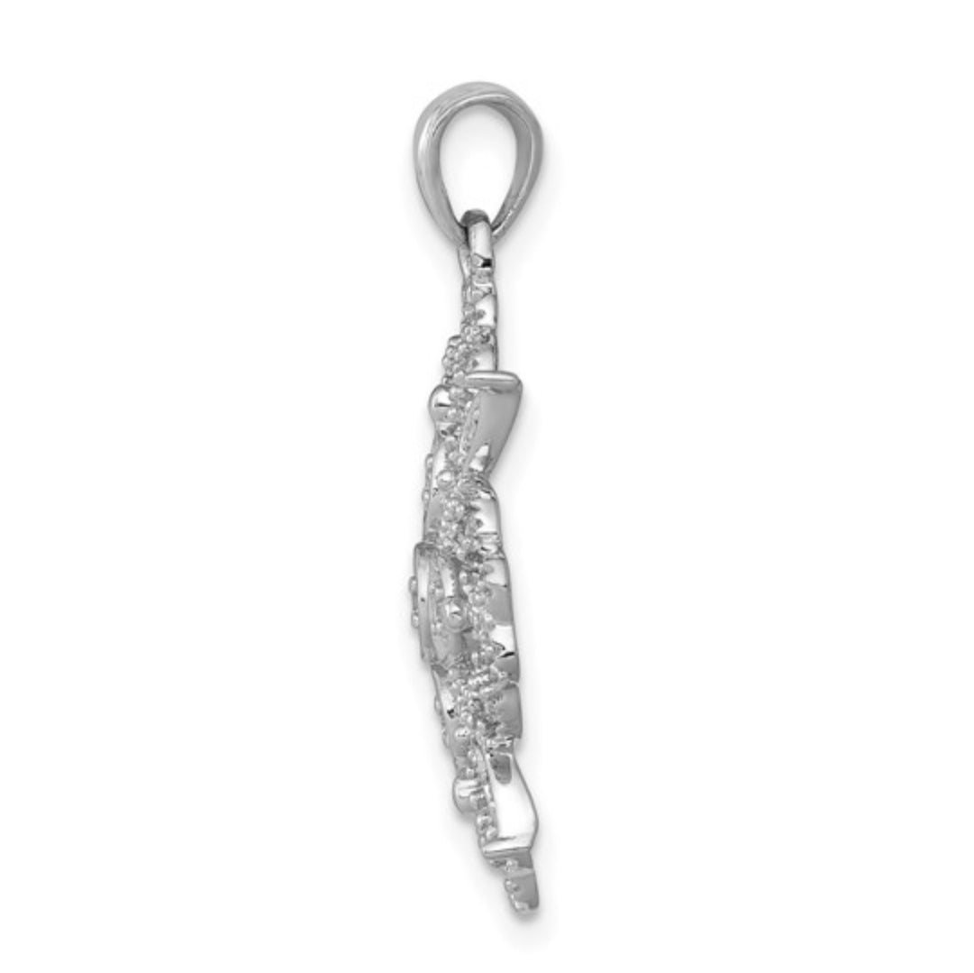 14K WHITE GOLD - LAB DIAMOND FILIGREE PENDANT