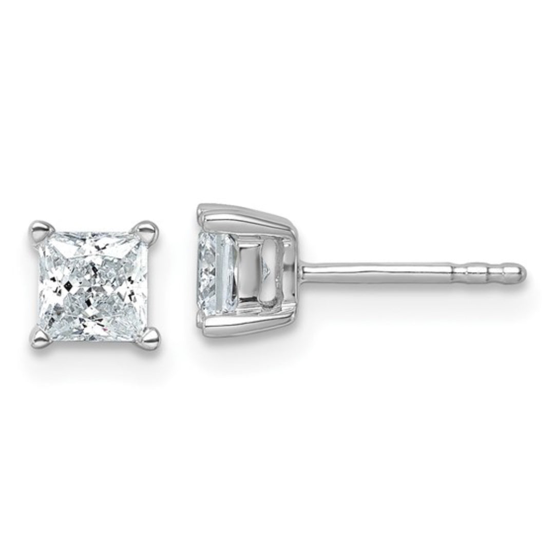 14K WHITE GOLD - LAB DIAMOND PRINCESS STUD EARRINGS