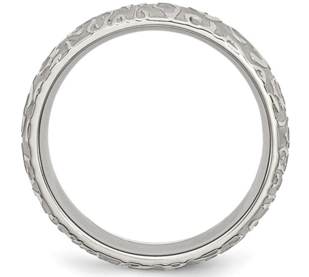 STAINLESS STEEL - BRUSHED AND TEXTURED POLISHED RING 8MM