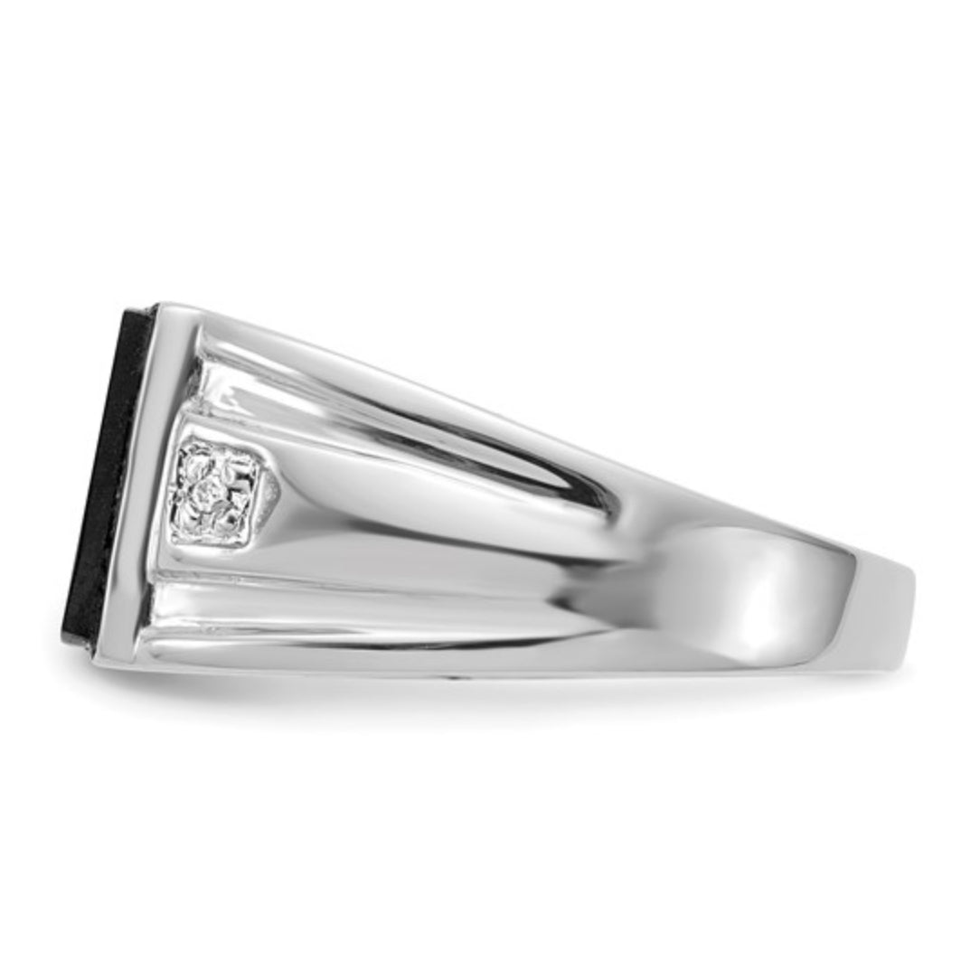 14K WHITE GOLD - MEN’S ONYX & DIAMOND RING