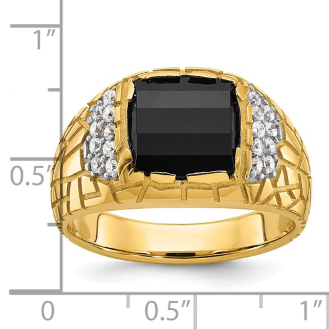 10K GOLD - TEXTURE POLISHED NUGGET ONYX RING