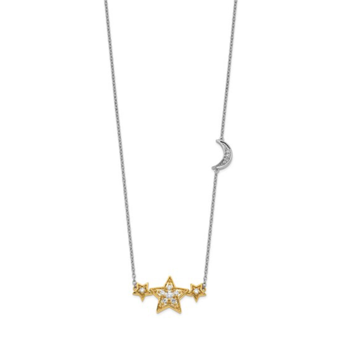 14K TWO-TONE GOLD - LAB DIAMOND STARS & MOON NECKLACE