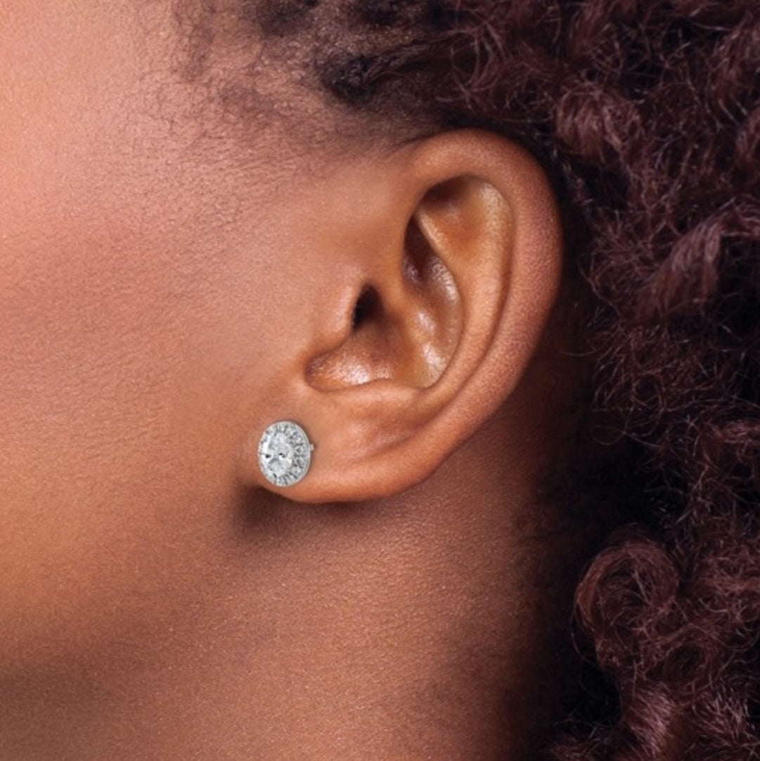 14K WHITE GOLD - LAB DIAMOND OVAL HALO EARRINGS