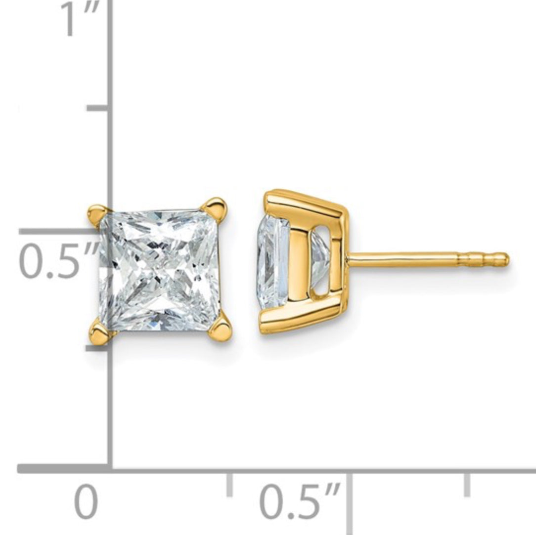 14K GOLD - LAB DIAMOND PRINCESS STUD EARRINGS