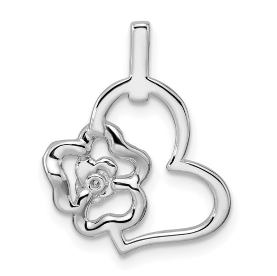 14K WHITE GOLD - LAB DIAMOND DIAMOND FLOWER & HEART PENDANT
