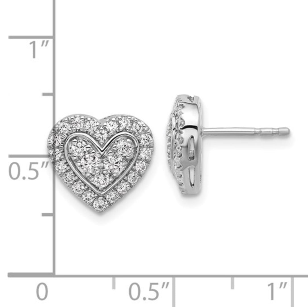 14K WHITE GOLD - LAB DIAMOND CLUSTER HEART POST EARRINGS