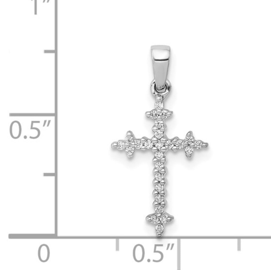 14K WHITE GOLD - LAB DIAMOND FLEUR DE LIS CROSS PENDANT