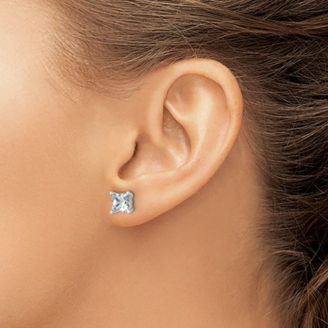 14K WHITE GOLD - LAB DIAMOND PRINCESS STUD EARRINGS