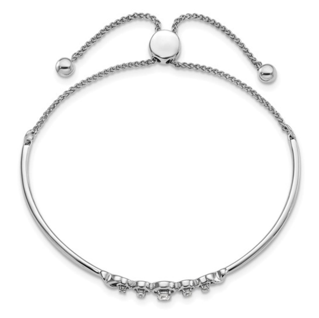 14K WHITE GOLD - LAB DIAMOND ADJUSTABLE BOLO BRACELET