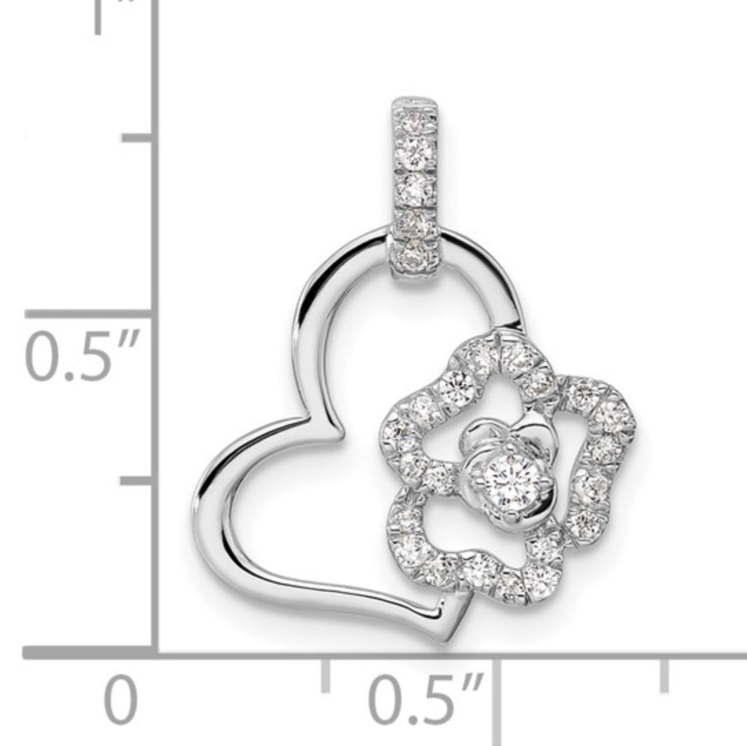 14K WHITE GOLD - LAB DIAMOND DIAMOND FLOWER & HEART PENDANT