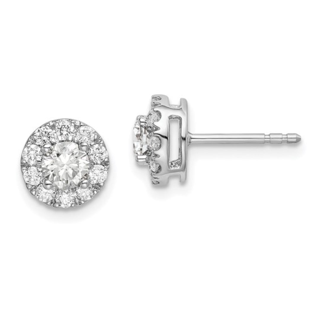 14K WHITE GOLD - LAB DIAMOND ROUND HALO EARRINGS