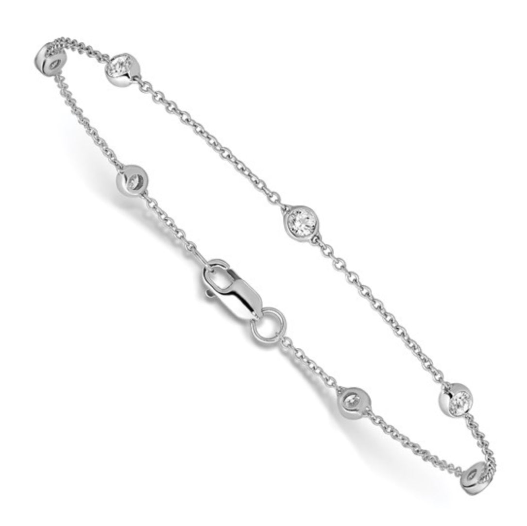 14K WHITE GOLD - LAB DIAMOND STATION ANKLET