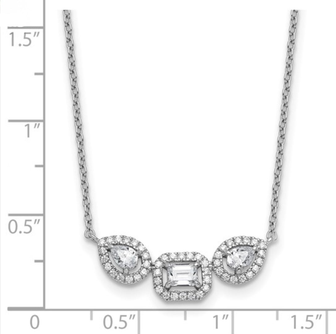 14K WHITE GOLD - LAB DIAMOND 3 STONE NECKLACE