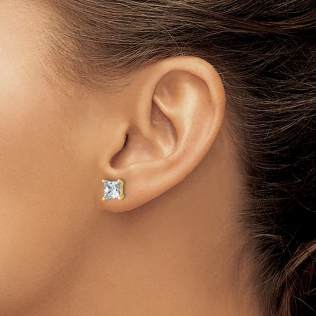 14K GOLD - LAB DIAMOND PRINCESS STUD EARRINGS