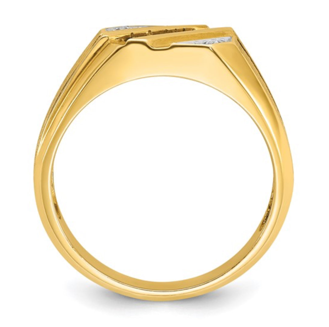 14K GOLD - MENS CREATED SAPPHIRE & DIAMOND RING