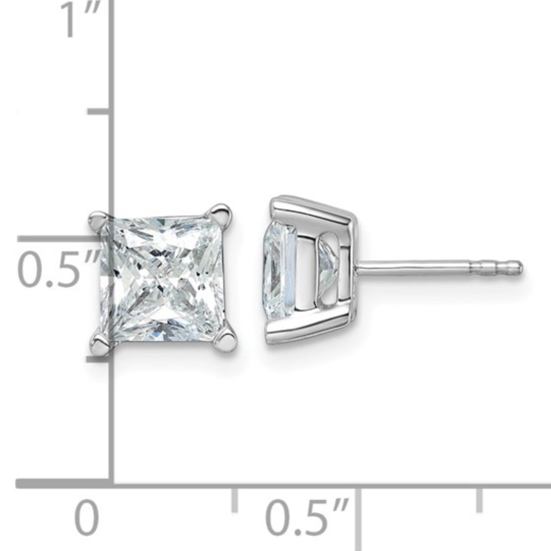 14K WHITE GOLD - LAB DIAMOND PRINCESS STUD EARRINGS