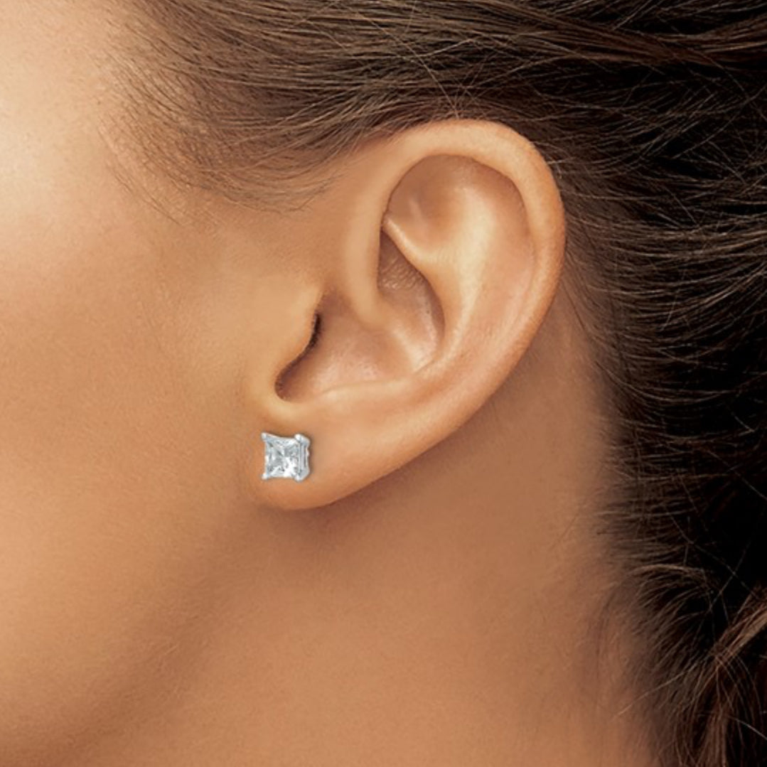 14K WHITE GOLD - LAB DIAMOND PRINCESS STUD EARRINGS