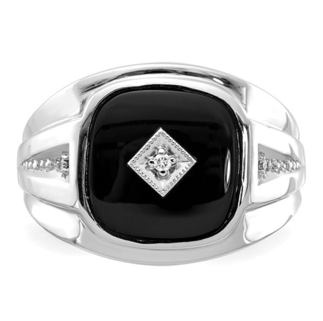 14K WHITE GOLD - MEN’S ONYX & DIAMOND RING