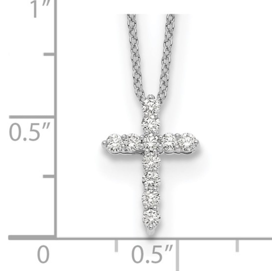 14K WHITE GOLD - LAB DIAMOND CROSS NECKLACE
