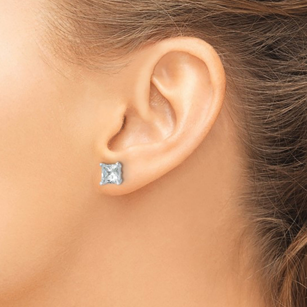 14K WHITE GOLD - LAB DIAMOND PRINCESS STUD EARRINGS