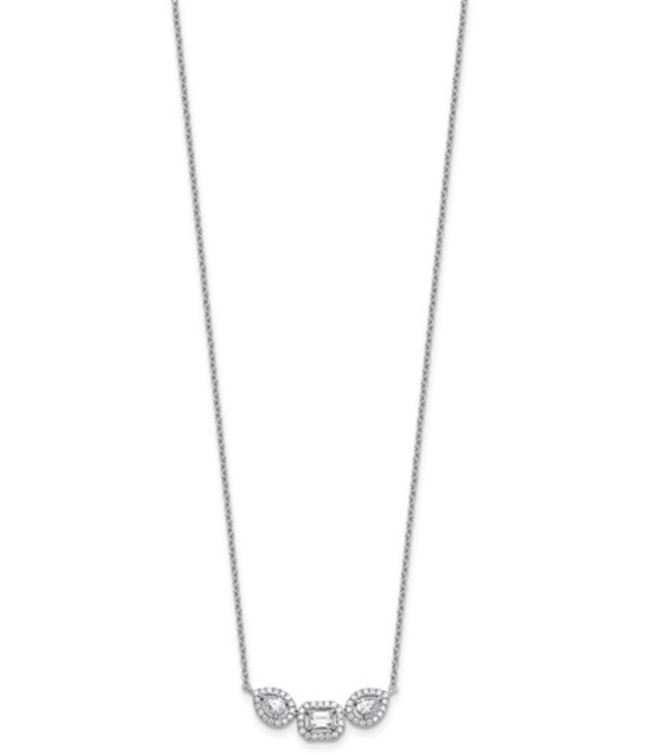 14K WHITE GOLD - LAB DIAMOND 3 STONE NECKLACE