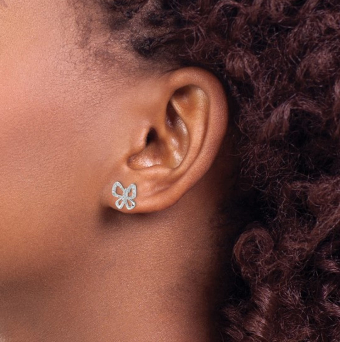 14K WHITE GOLD - LAB DIAMOND OPEN BUTTERFLY POST EARRINGS